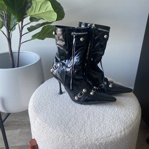 Women's Black High Heel Motorcycle Combat Ankle Boots. Size 6.5 TTS